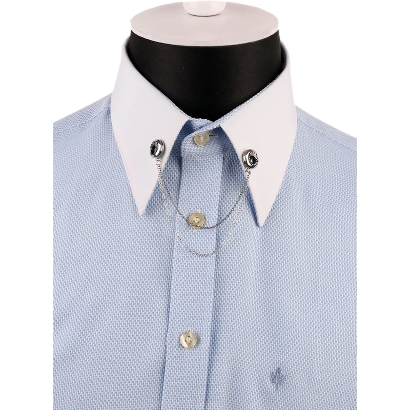 Kravatkolik Silver Color Stoned Chain Shirt Collar Pin GI153
