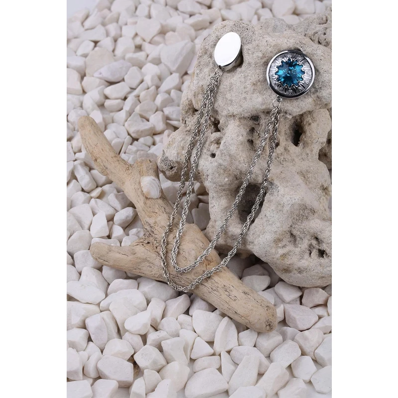 Kravatkolik Ocean Blue Crystal Stone Chain Collar Pin YI224