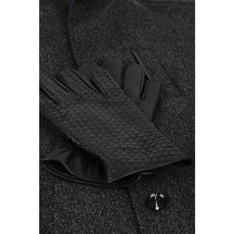 Kravatkolik Black Knit Men's Leather Gloves EL13