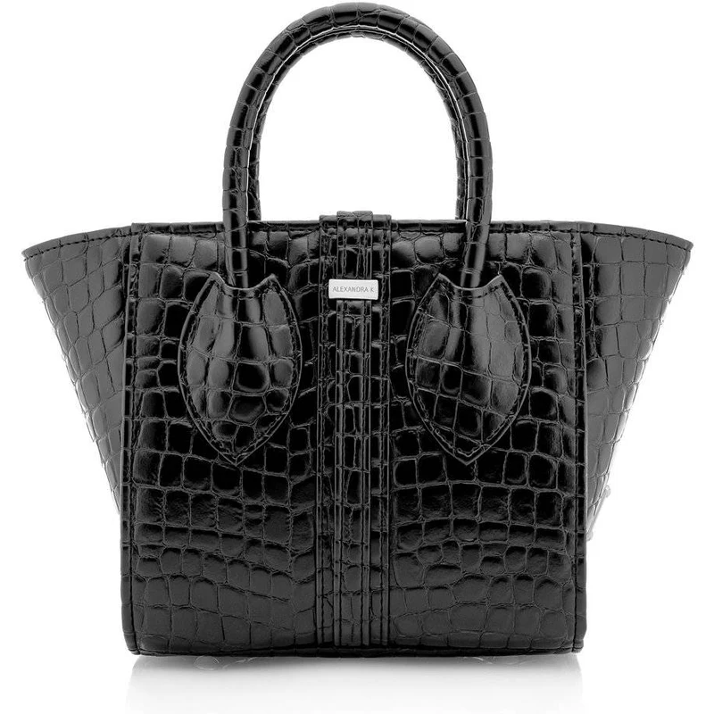 Alexandra K Vegan Leather Handbag 1.3 - Black Ink Croco