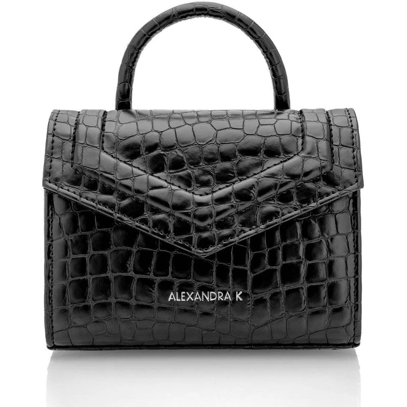 Alexandra K Faith Mini Vegan Leather Handbag - Black Ink Croco