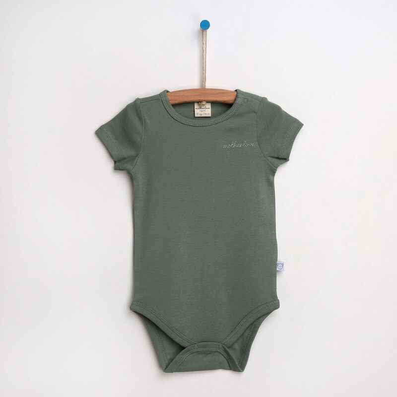 Mother Love Organik Çizgili Düz Renk Kısa Kol Bebek Body - Yeşil