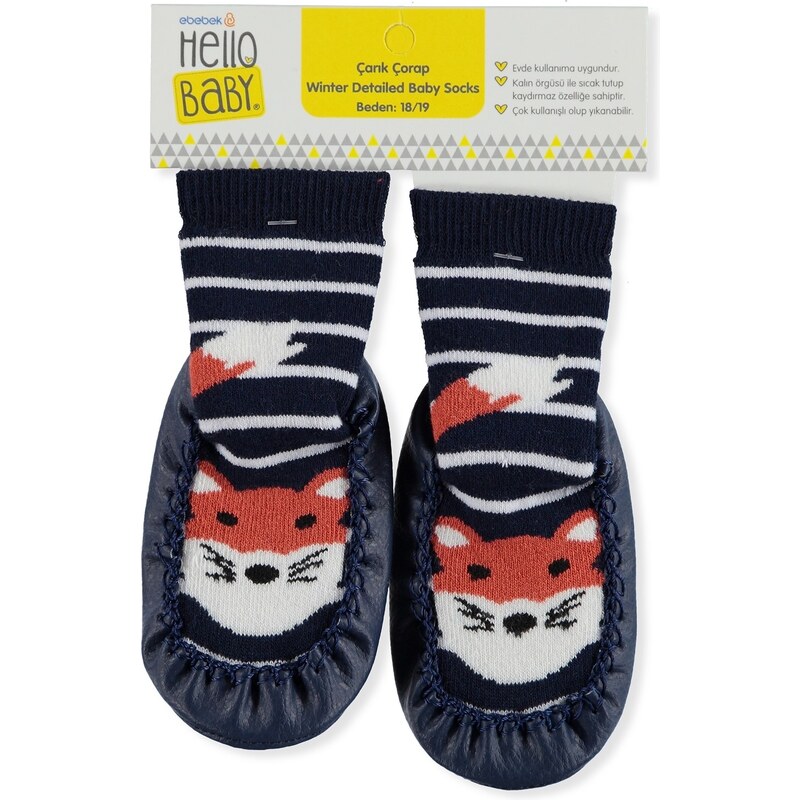 HelloBaby Tılkı Çarık Erkek Bebek Çorap - Lacivert