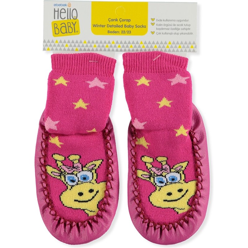 HelloBaby Zurafa Çarık Kız Bebek Çorap - Pembe