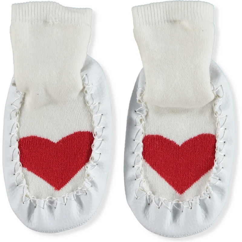 HelloBaby Kalp Çarık Kız Bebek Çorap - Beyaz