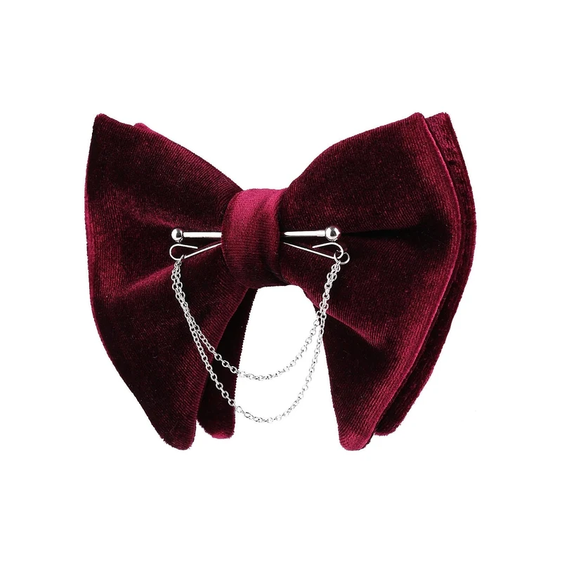 Kravatkolik Claret Red Velvet Big Bowtie Chain P1408 SN8242 Kravatkolik Claret Red Velvet Big Bowtie Chain P1408 SN8242