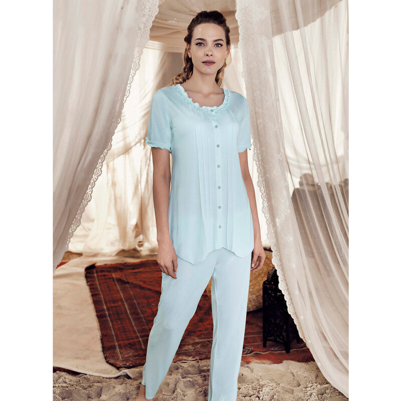 Artış Collection Kısa Kollu Geniş Kalıp Önü Düğmeli Pijama Takımı - Mint