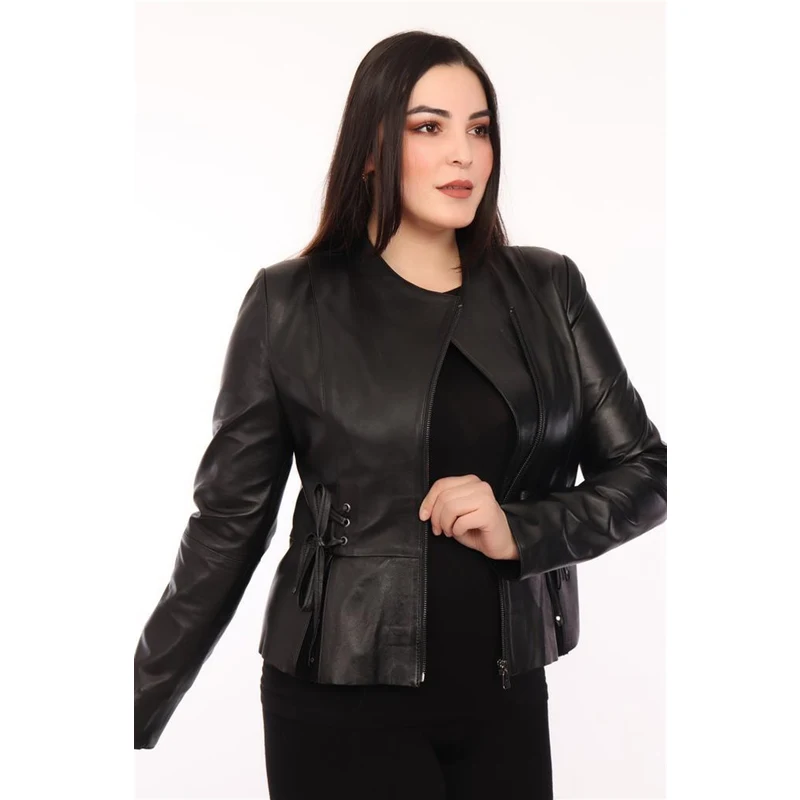Derimont's Hakiki Deri Siyah Porto Kadın Ceket
