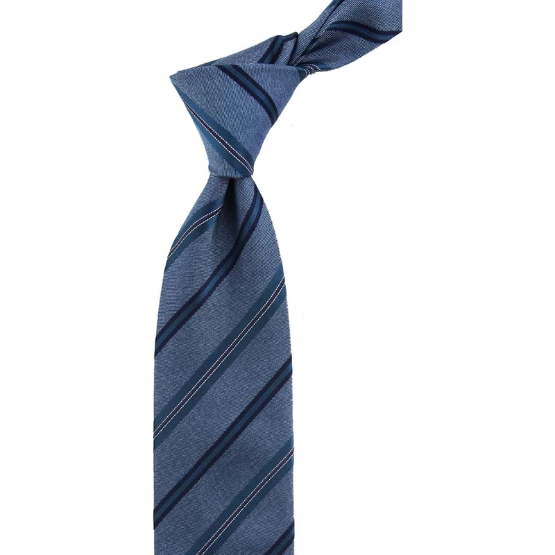 Kravatkolik Castoldi Style Mavi Çizgi Desen İtalyan İpek Kravat İK720