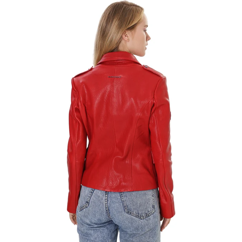 Franko Armondi Kadın Gerçek Deri Klasik Ceket Kırmızı BK-1564-19922 FA4
