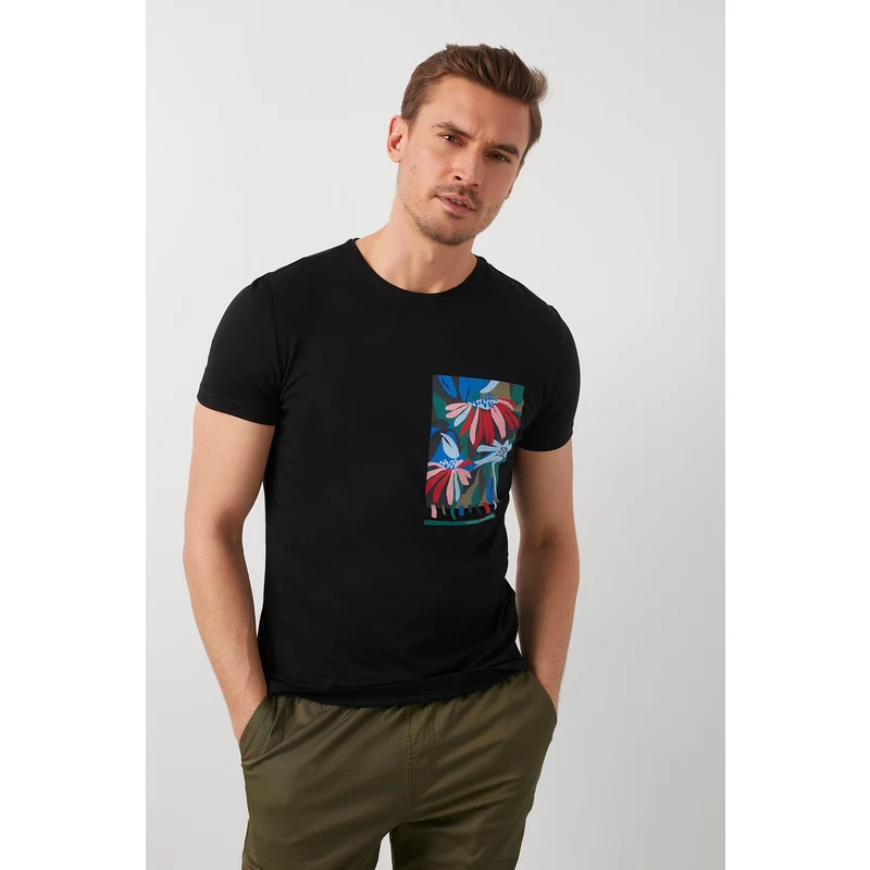 Buratti % 100 Pamuklu Baskılı Bisiklet Yaka Erkek T Shirt 5902188 Siyah