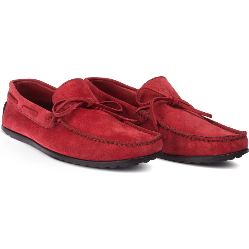 Deery Hakiki Süet Kırmızı Loafer Erkek Ayakkabı 01647MKRMC01