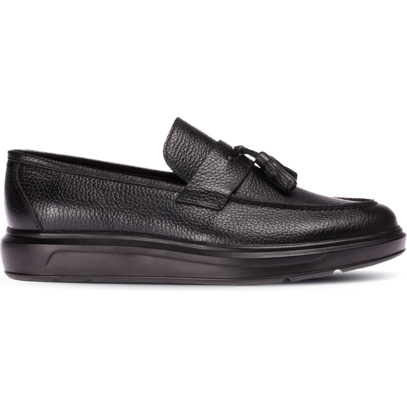 Deery Hakiki Deri Püsküllü Siyah Comfort Erkek Loafer 01587MSYHP04