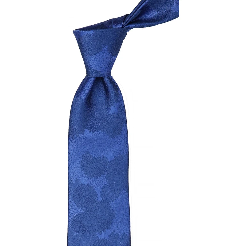 Kravatkolik Mavi Çiçek Desen Mendilli Klasik Kravat KK10472