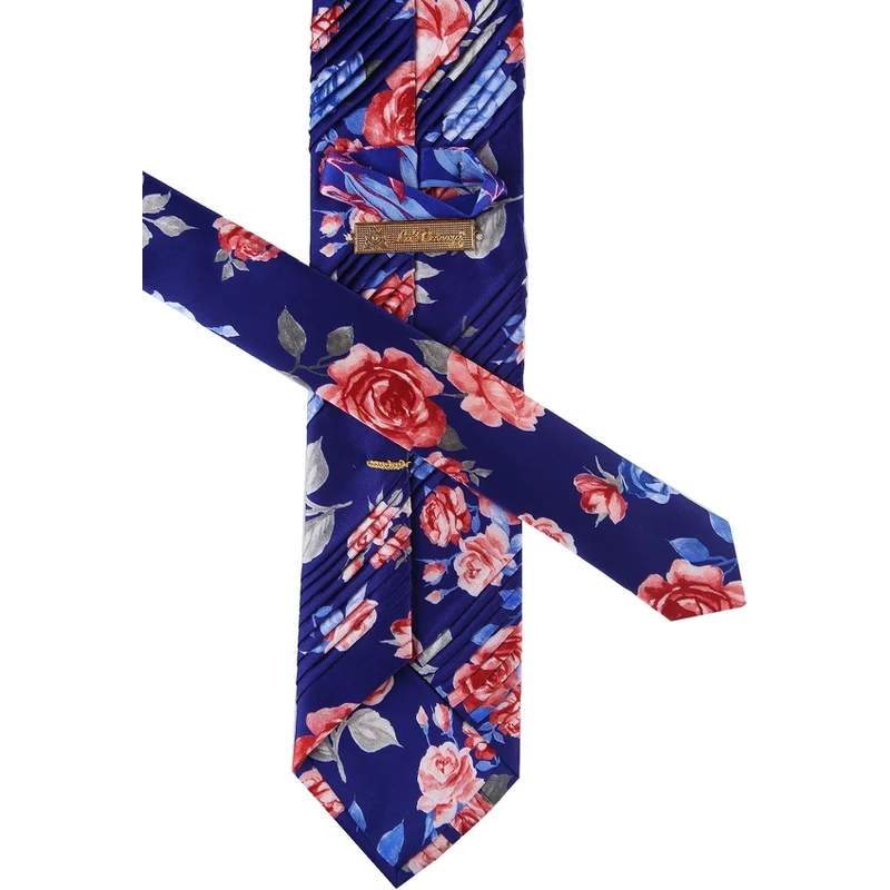 Kravatkolik Navy Blue Floral Pattern Pleated Silk Tie EST146 SN9143