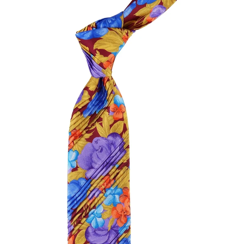 Kravatkolik Multicolor Floral Pattern Pleated Silk Tie EST139