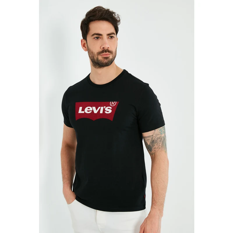 Levi's Levis Baskılı Bisiklet Yaka % 100 Pamuk Erkek T Shirt 17783-0311 Siyah