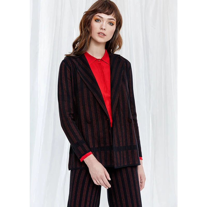 Long Sleeve Striped Double Breasted Knit Jacket