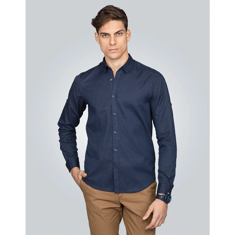 TUDORS Slim Fit Pamuklu Kolay Ütü Desenli Erkek Gömlek TUDORS Slim Fit Pamuklu Kolay Ütü Desenli Erkek Gömlek