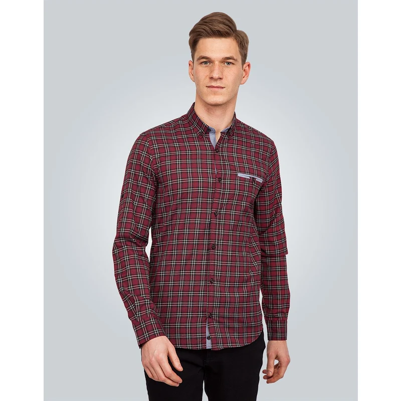TUDORS Slim Fit Kareli Pamuklu Kolay Ütü Erkek Gömlek TUDORS Slim Fit Kareli Pamuklu Kolay Ütü Erkek Gömlek