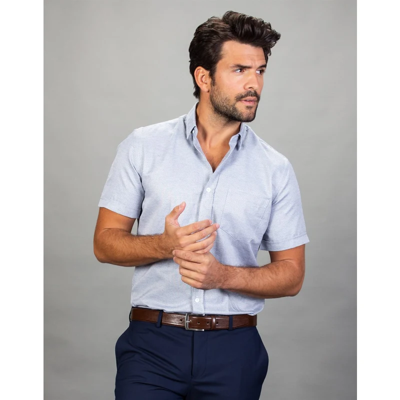 TUDORS Klasik Fit Kısa Kol Armürlü Erkek Gömlek