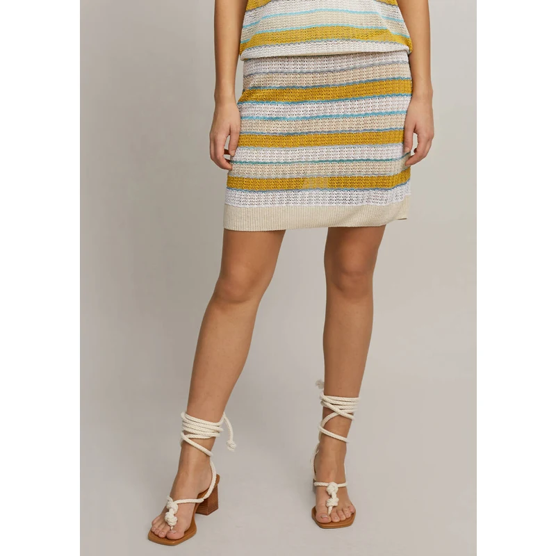 Yellow Striped Linen Knit Skirt