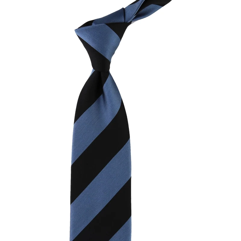 Kravatkolik Maffi Style Siyah - Mavi Çizgi Desen İtalyan İpek Kravat İK819