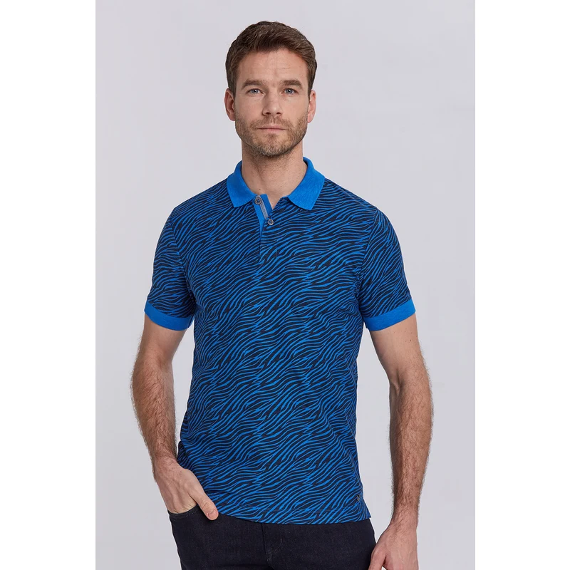 Hemington Saf Pamuk Bengal Desen İndigo Polo Yaka T-Shirt