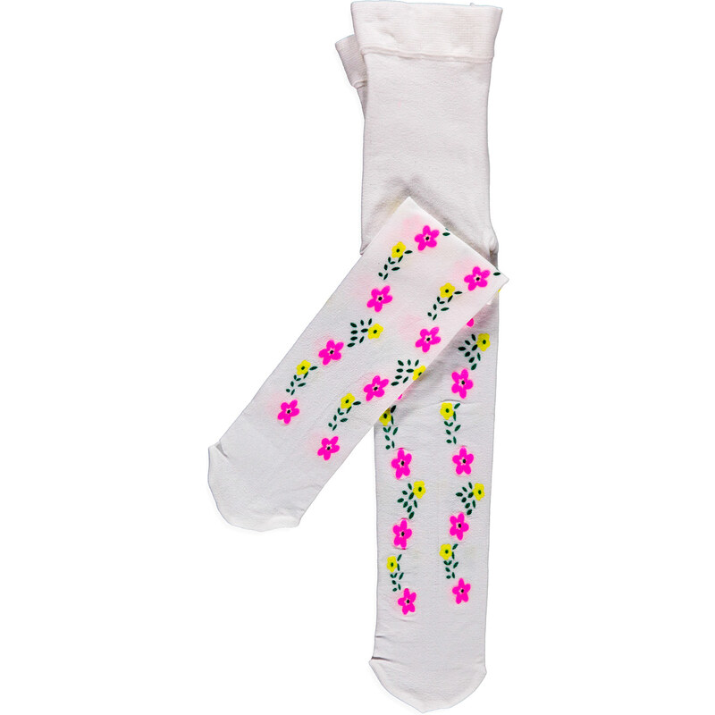 Daymod Çiçekli-Işık Baskılı Mus Külotlu Çorap - Beyaz