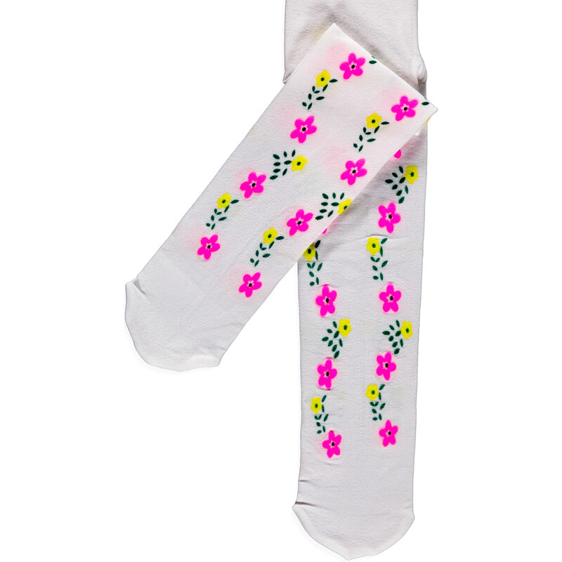 Daymod Çiçekli-Işık Baskılı Mus Külotlu Çorap - Beyaz