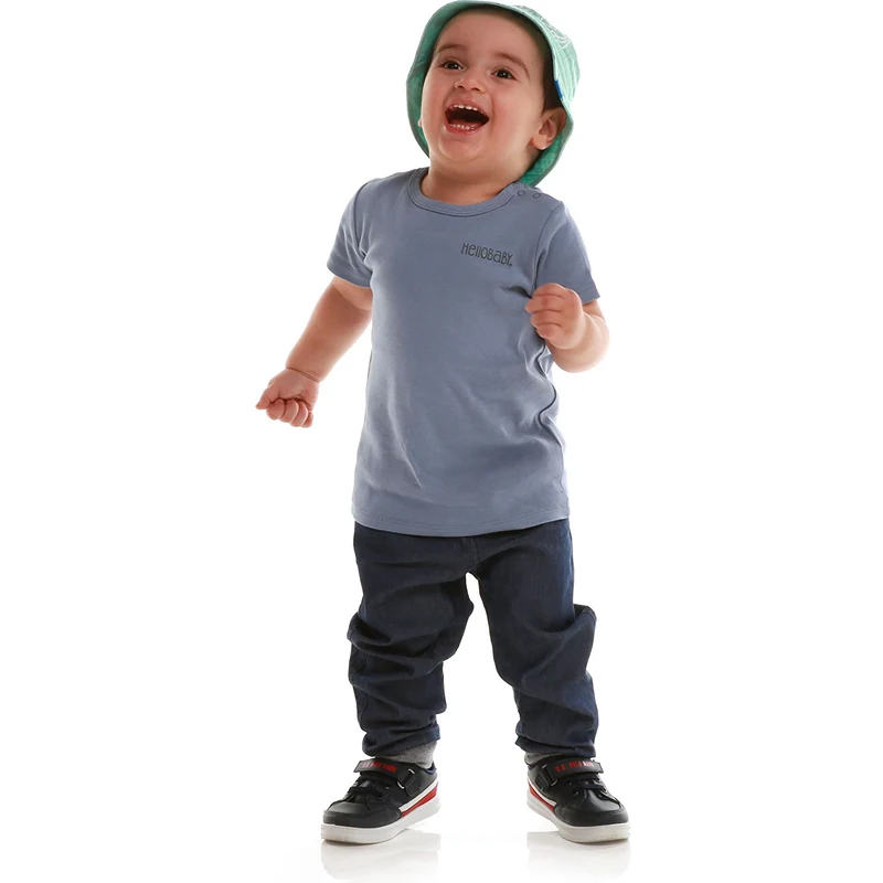 HelloBaby Basic Erkek Bebek Ribana Tshirt - Mavi