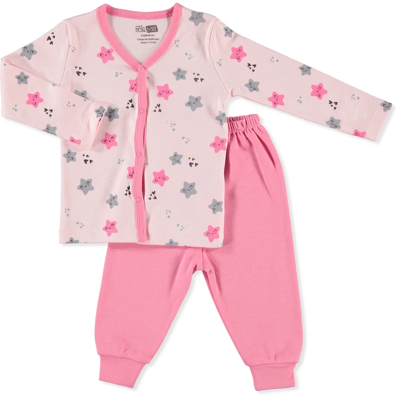 HelloBaby Basic Kız Bebek Çıtçıtlı Pijama Takımı - Pembe
