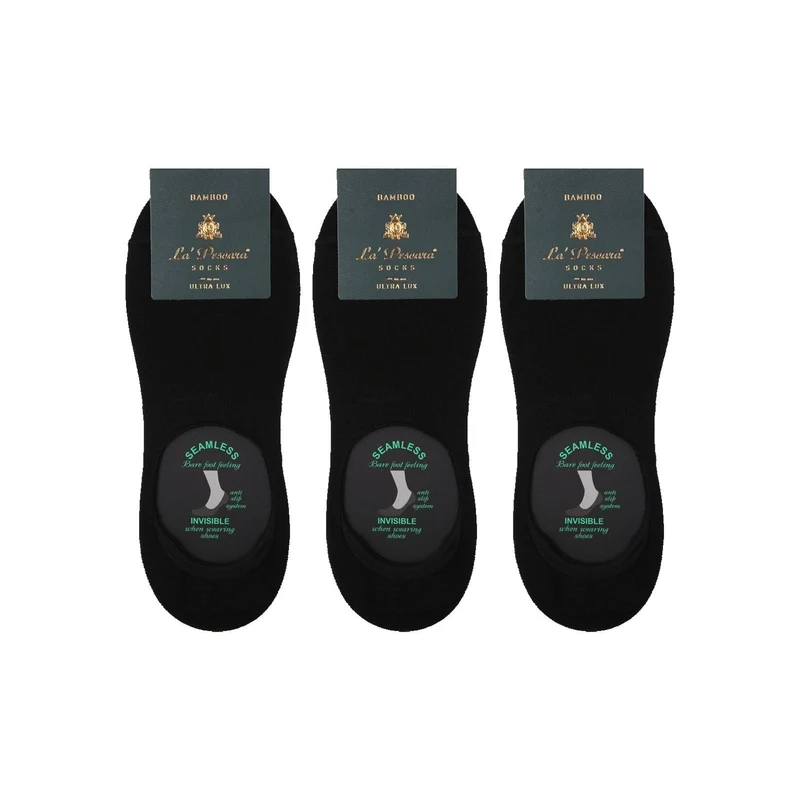 Kravatkolik La'Pescara Ultra Lüks 3'lü Siyah Bambu Erkek Soket Çorap Set CRP147