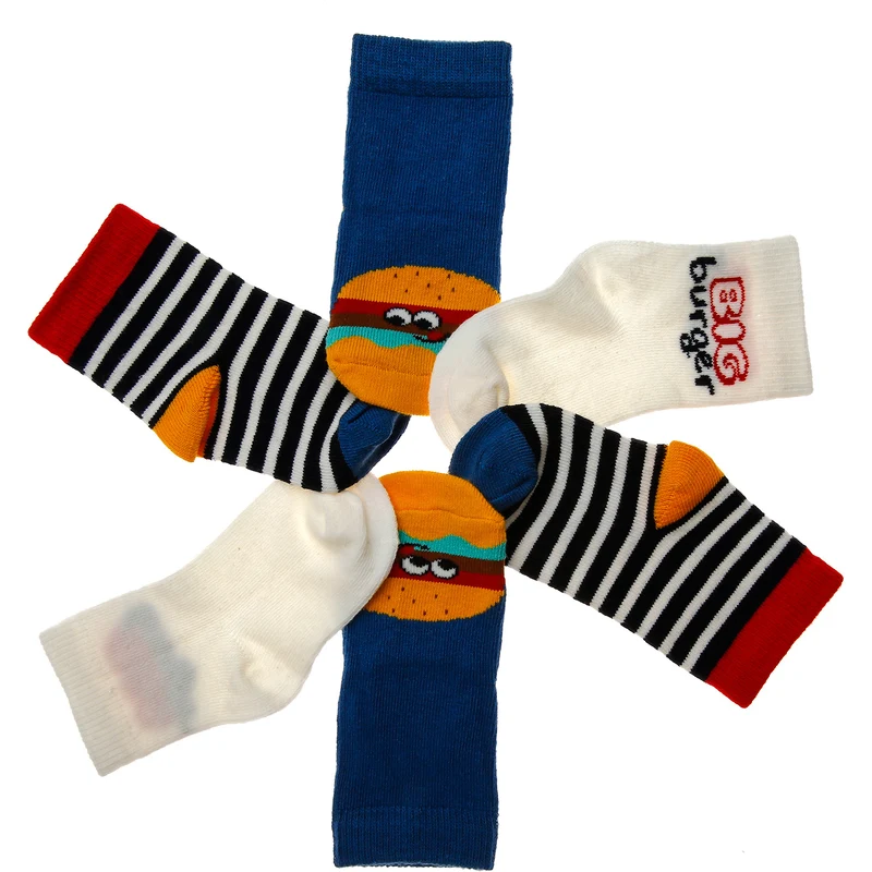 Step Big Burger 3lü Soket Çorap - Karışık Renkli