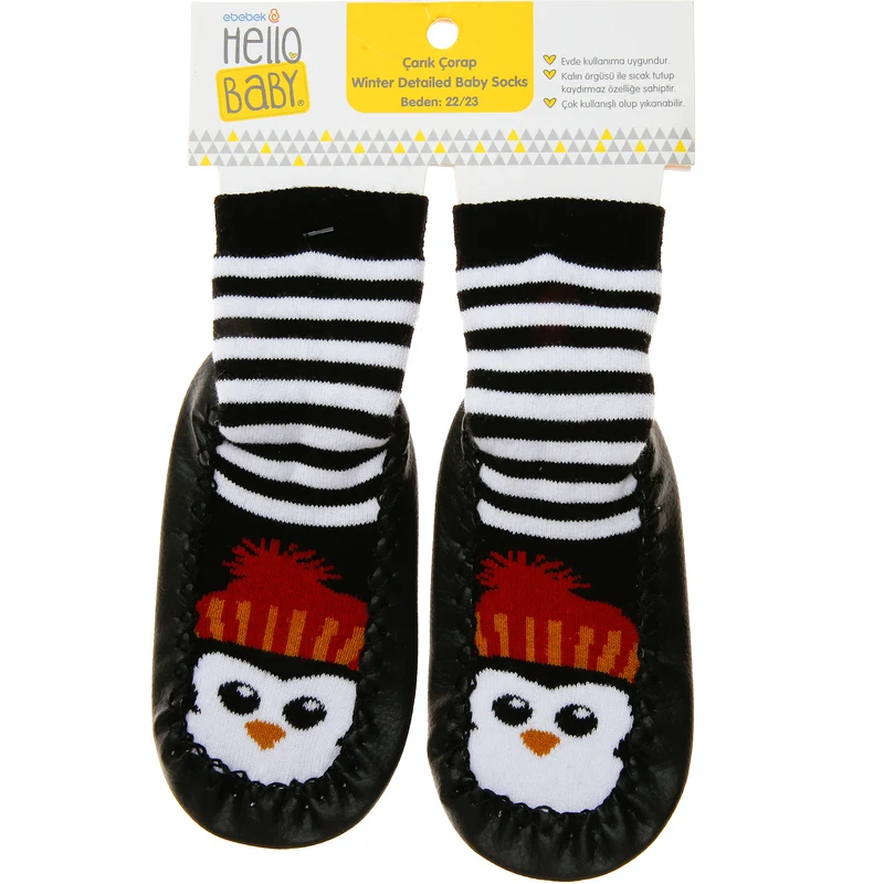 HelloBaby Penguen Çarık Erkek Bebek Çorap - Siyah