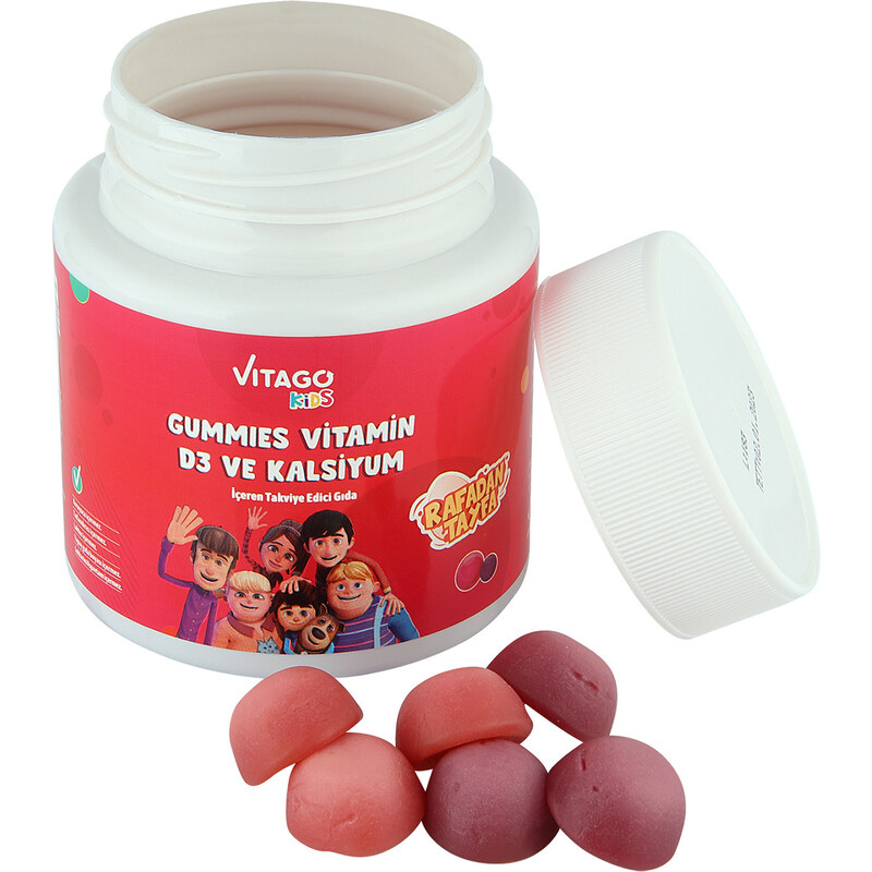 Vitago Kids Gummies Vitamin D3, Kalsiyum İçeren Çiğnenebilir Form Takviye Edici Gıda