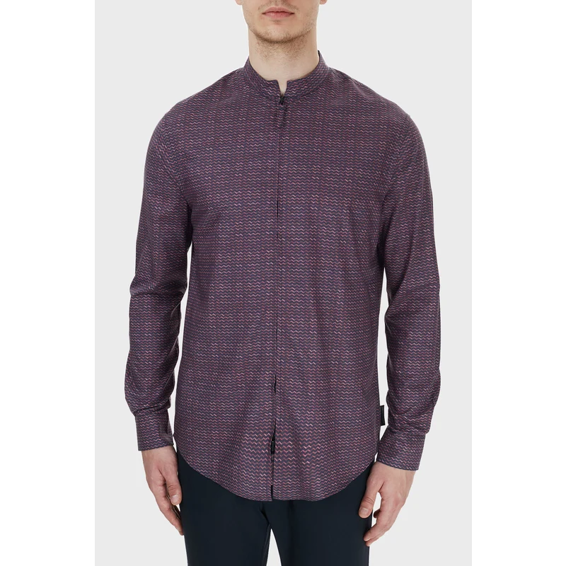 Emporio Armani Dik Yaka Fermuarlı Erkek Gömlek 91smll 1nd1z F301 Bordo