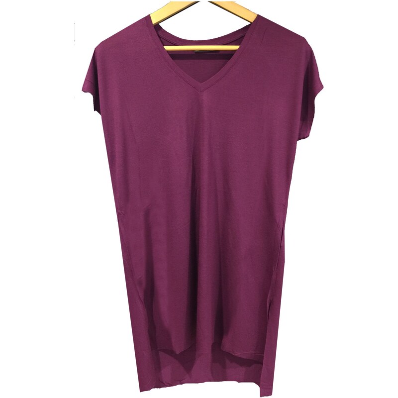 V Yaka Uzun Pamuk Tunik Basic Tişört Çok Renkli