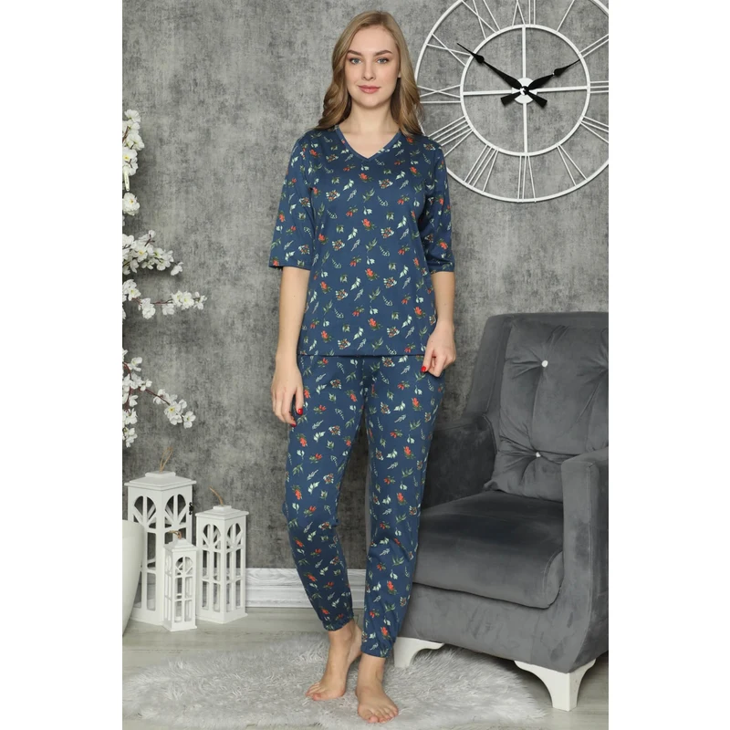 Akbeniz Kadın %100 Pamuk Penye Kısa Kol Pijama Takım 3310