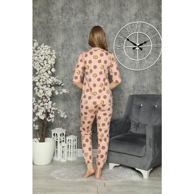Akbeniz Kadın %100 Pamuk Penye Kısa Kol Pijama Takım 3314