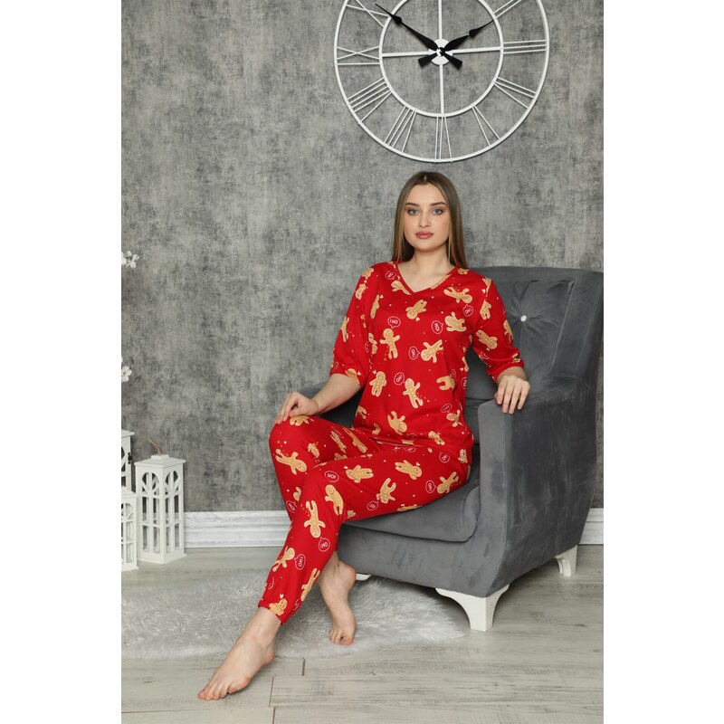 Akbeniz Kadın %100 Pamuk Penye Kısa Kol Pijama Takım 3311