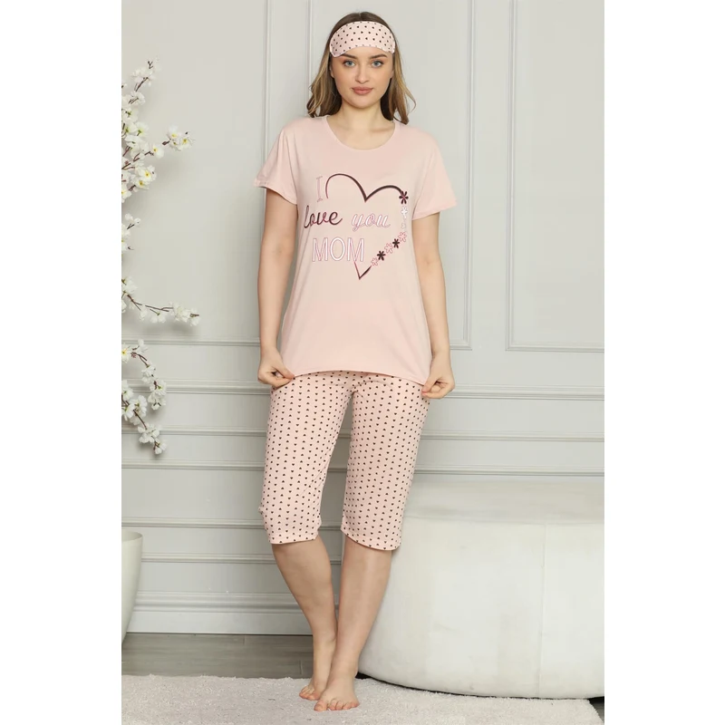 Akbeniz Kadın %100 Pamuk Penye Kısa Kol Kapri Pijama Takım 3528