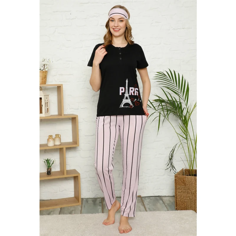 Akbeniz Kadın %100 Pamuk Penye Kısa Kol Pijama Takım 3361