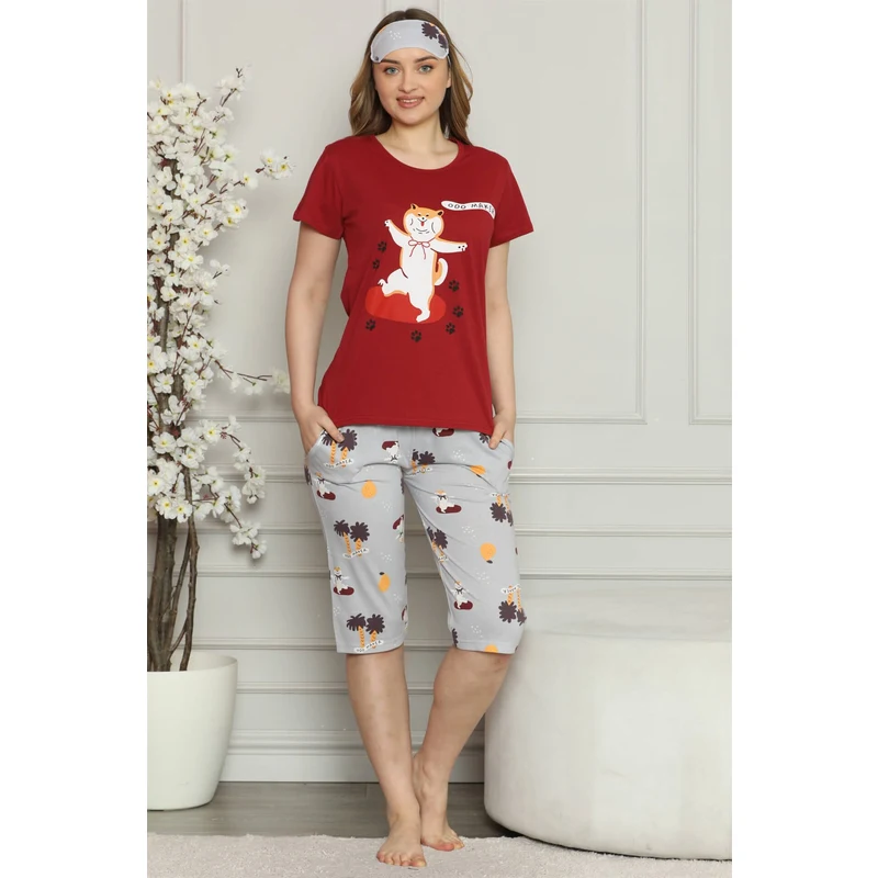 Akbeniz Kadın %100 Pamuk Penye Kısa Kol Kapri Pijama Takım 3531
