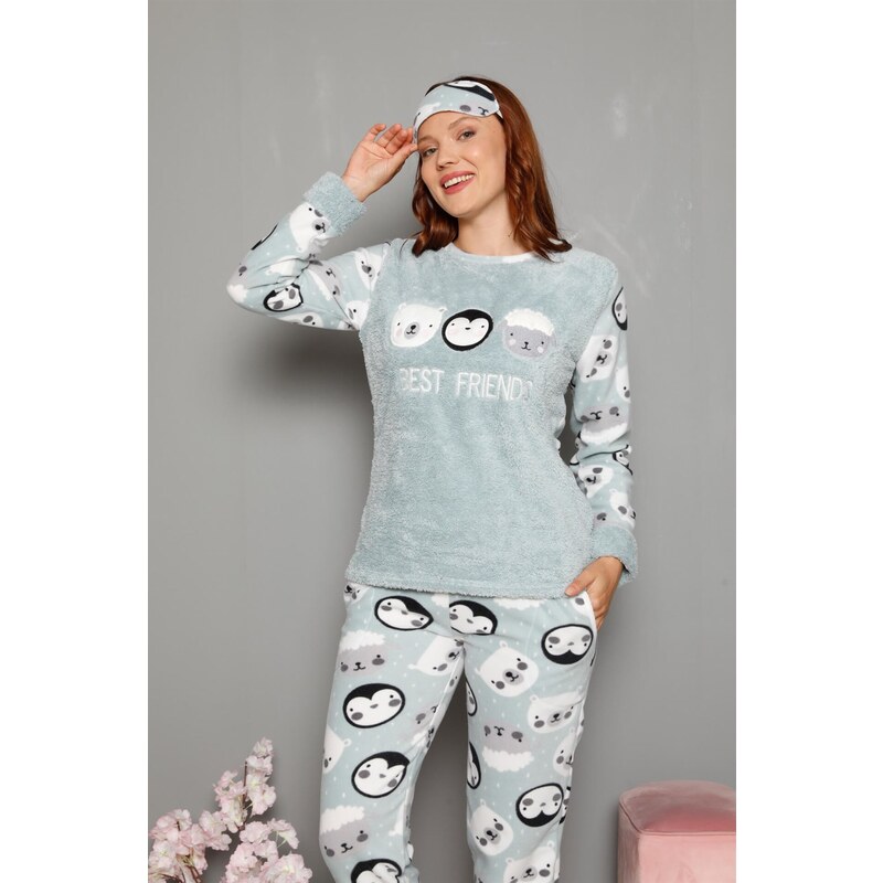 Akbeniz Welsoft Polar Kadın Manşetli Pijama Takımı 8448