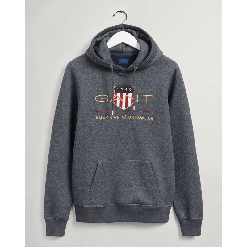 Gant Erkek Gri Regular Fit Kapüşonlu Logolu Sweatshirt FR8387
