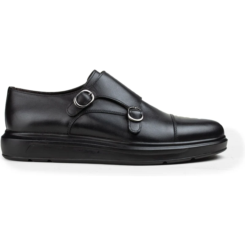Deery Hakiki Deri Siyah Çift Tokalı Günlük Erkek Ayakkabı 01838MSYHP01