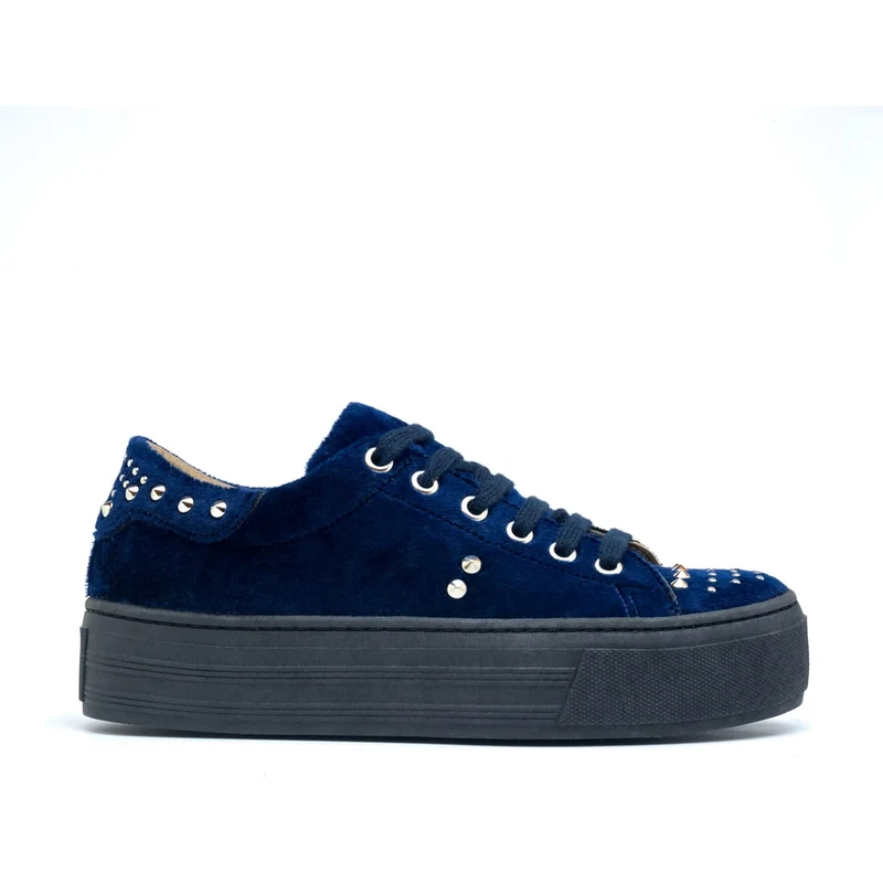 Nae Vegan Shoes Wika Blue - Velvet Sneakers With a Platform