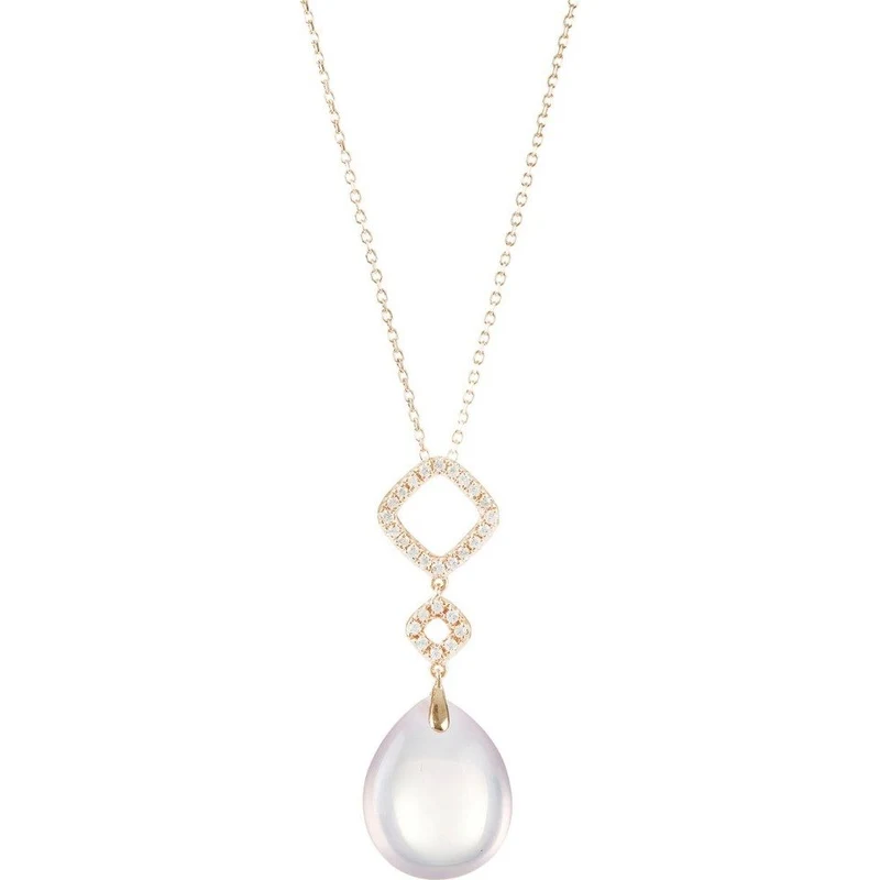 Hami Mücevher Pırlanta Taşlı Pink Quartz Kolye