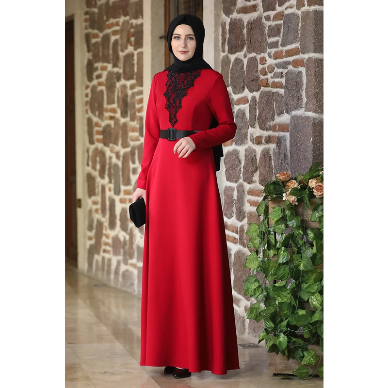 Elben Moda Kırmızı Mimoza Elbise -elm16574 Elben Moda Kırmızı Mimoza Elbise -elm16574